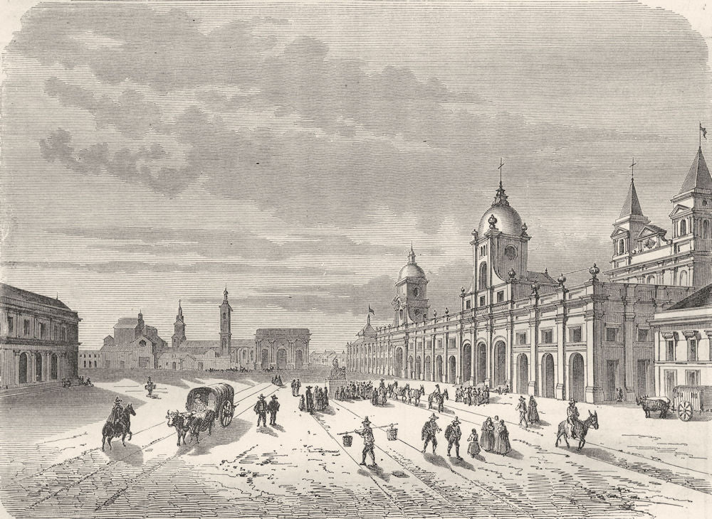 CHILE. Sq at Santiago 1870 old antique vintage print picture